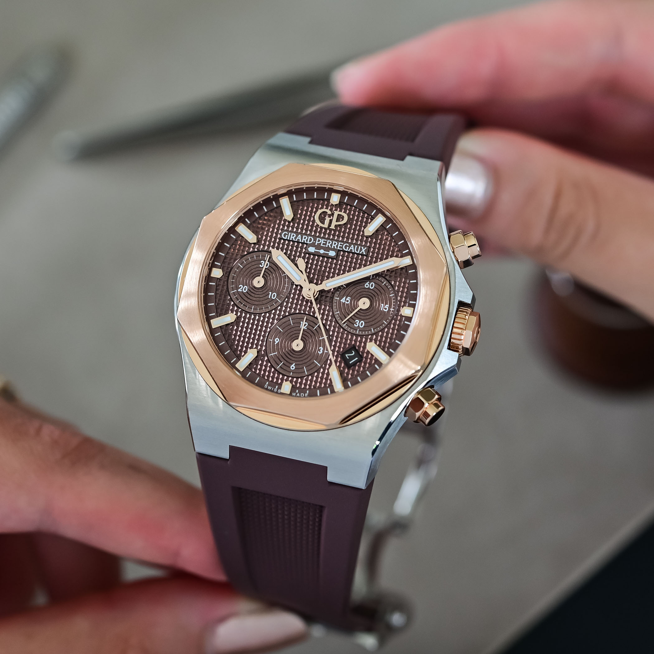The Two-Tone & Chocolate Girard-Perregaux Laureato Chronograph 42Mm - Royal Watch Pk