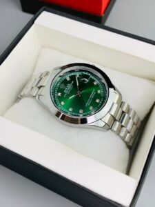 Men Date Only Green Dial Cl Watch Silver