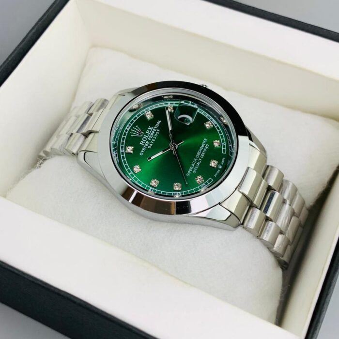men date only green dial cl watch silver