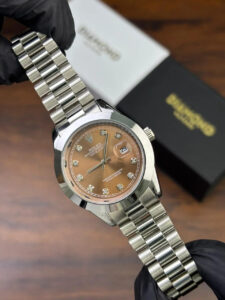 Men Date Only Watch Silver With Brown Dial