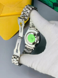 men date only green dial cl watch silver back