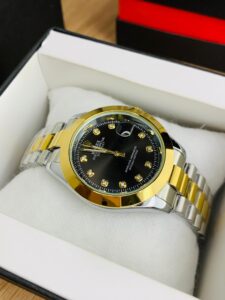 Men Date Only Black Dial Watch Two Tone
