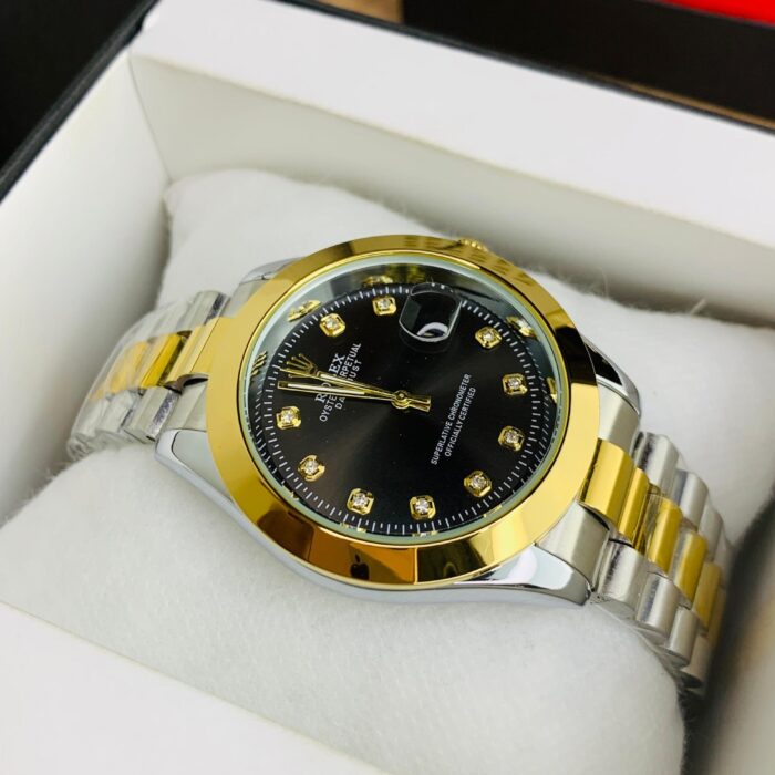 men date only black dial watch two tone
